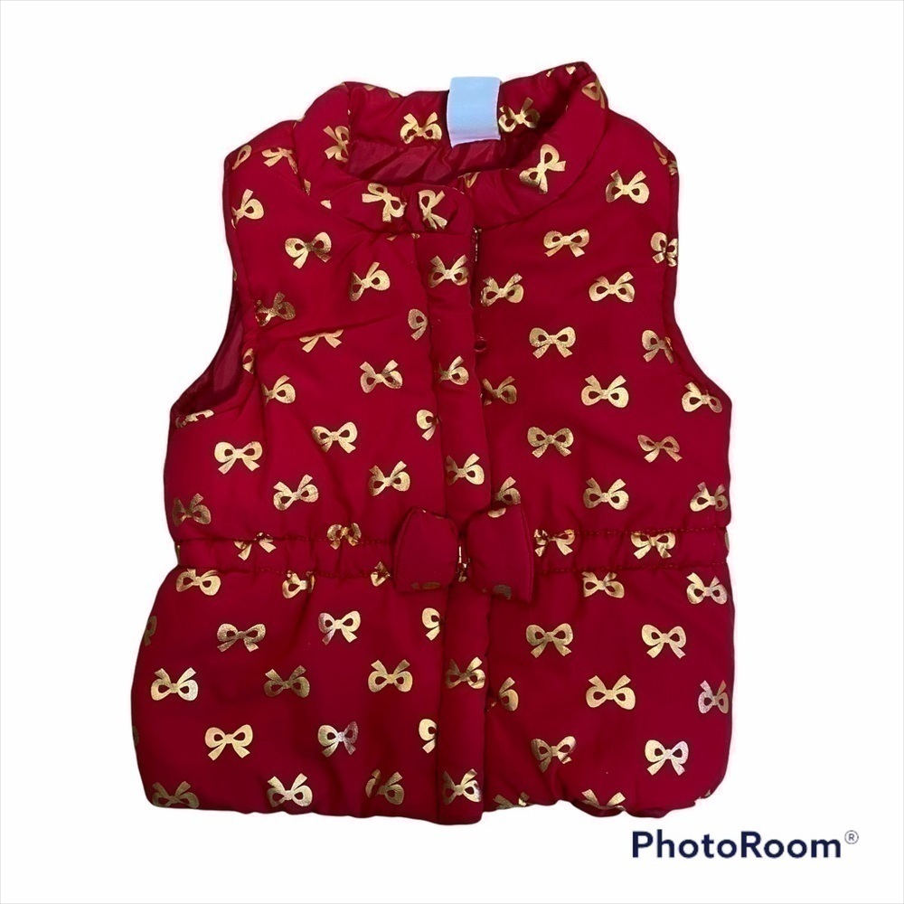 Healthtex Red Puffer Vest Gold Bow Print 24 months Girls Toddler